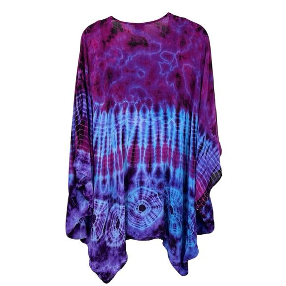 Advanced Apparel Boxy Tunic Top O/S One size Purple Watercolor Pockets Lagenlook - Picture 3 of 8